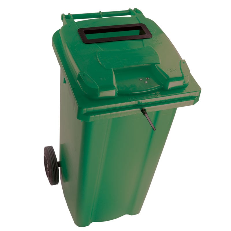 120L Wheelie Bin with Confidential Waste Paper Slot on Lid with Lock - Green