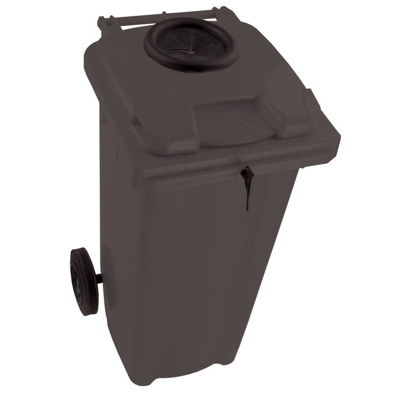 120L Wheelie Bin with Bottle Aperture on Lid with Lock - Grey