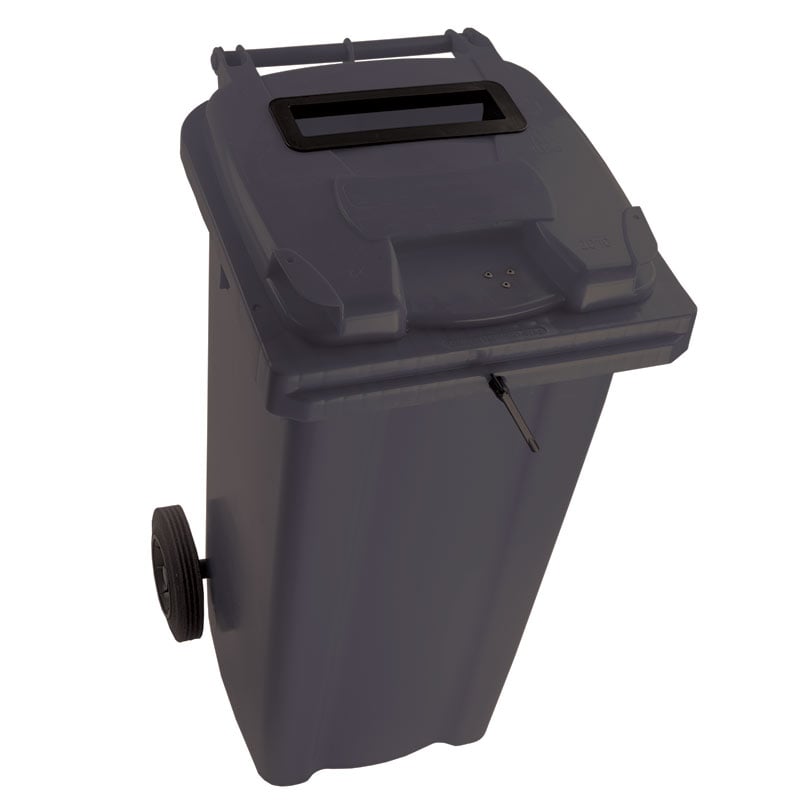 120L Wheelie Bin with Confidential Waste Paper Slot on Lid with Lock - Grey