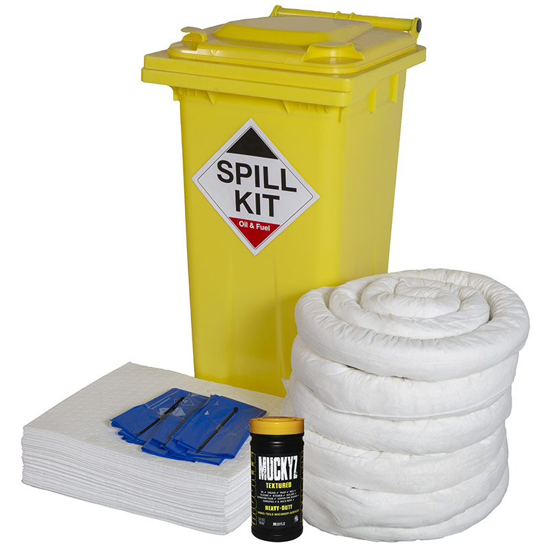 120L Oil & Fuel Spill Kit in yellow wheelie bin