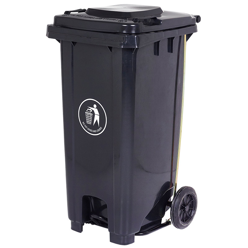 120L Pedal-Operated Grey Wheelie Bin with Dark Grey Lid - 900 x 550 x 460mm (H x W x D)