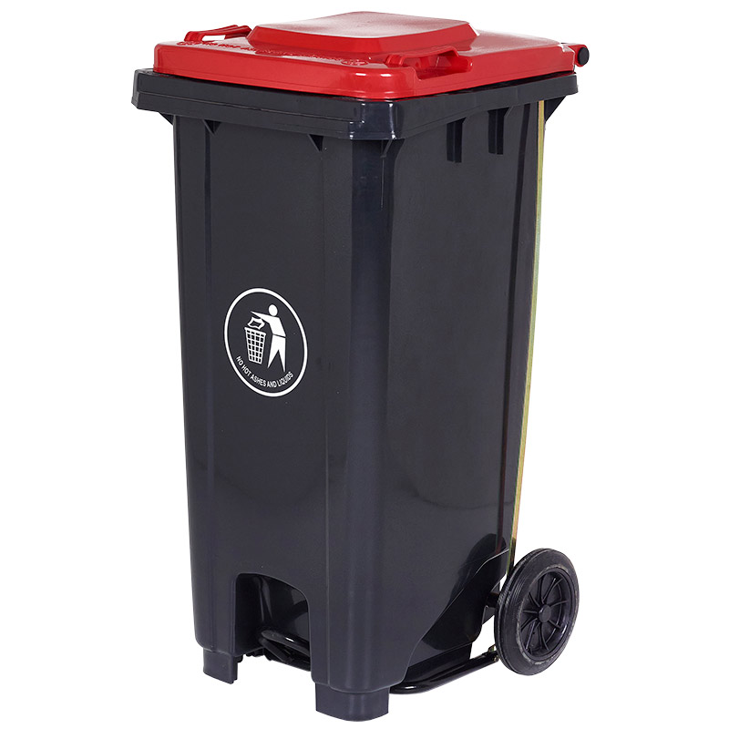 120L Pedal-Operated Wheelie Bin with Red Lid - 900 x 550 x 460mm (H x W x D)