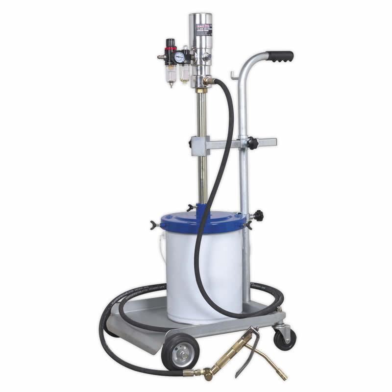 12.5kg Air Operated Grease Pump with grease hose, z-swivel, control valve and bucket trolley