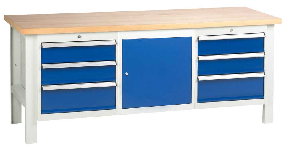 2000mm wide Basic Industrial Workbench - 2x Drawers and 1x Cupboard