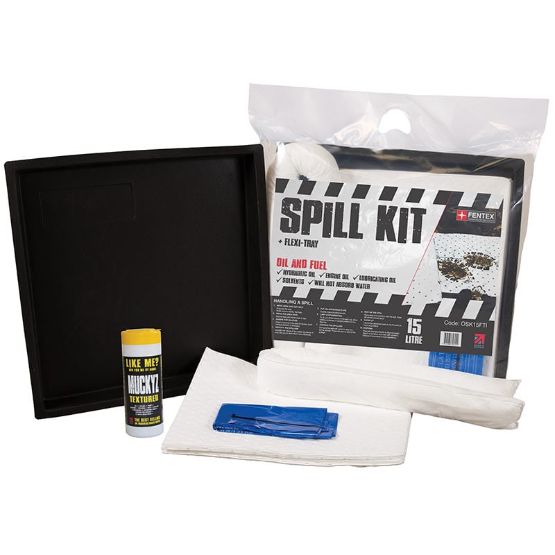 15 Litre Oil & Fuel Spill Kit with 52 x 52cm flexi tray
