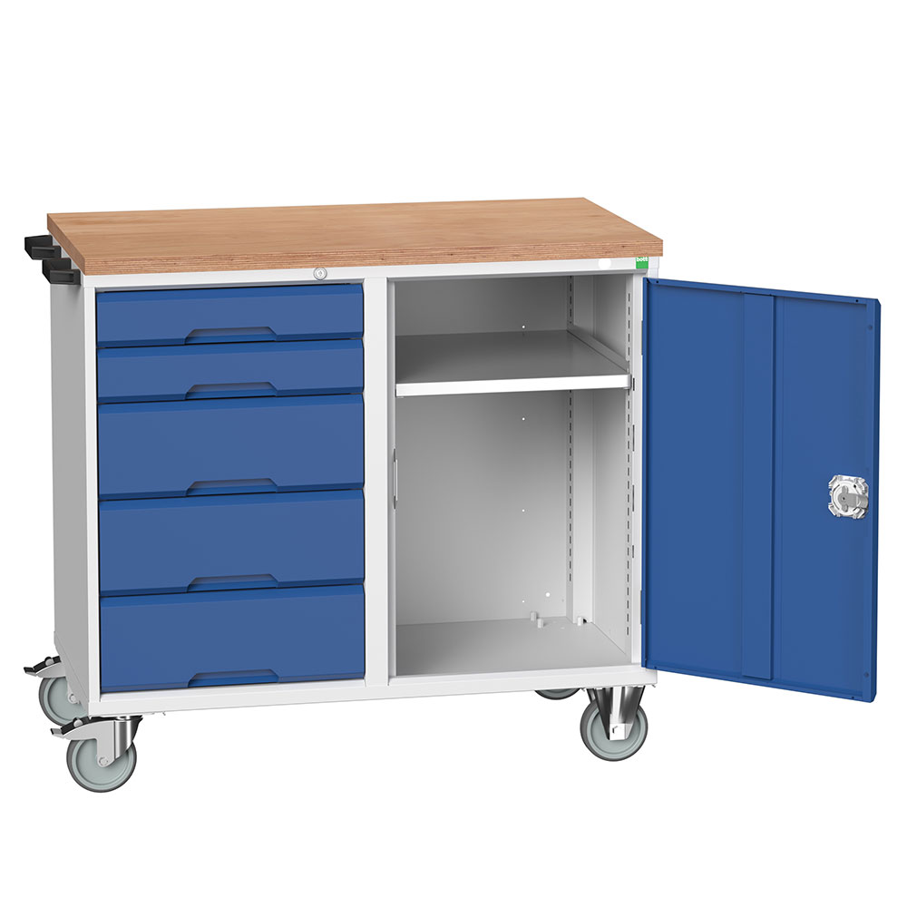 Bott Verso Mobile Maintenance Trolley (1 x cupboards, 5 x Drawers, Multiplex work surface)