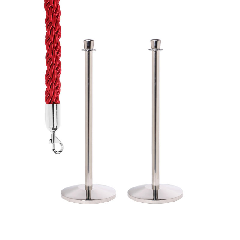 2 Crown Top Barrier Posts with 1 Braided Maroon Rope