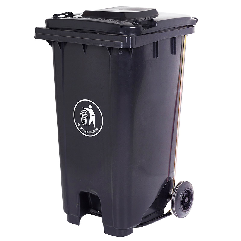 240L Pedal-Operated Grey Wheelie Bin with Dark Grey Lid - 960 x 750 x 590mm (H x W x D)