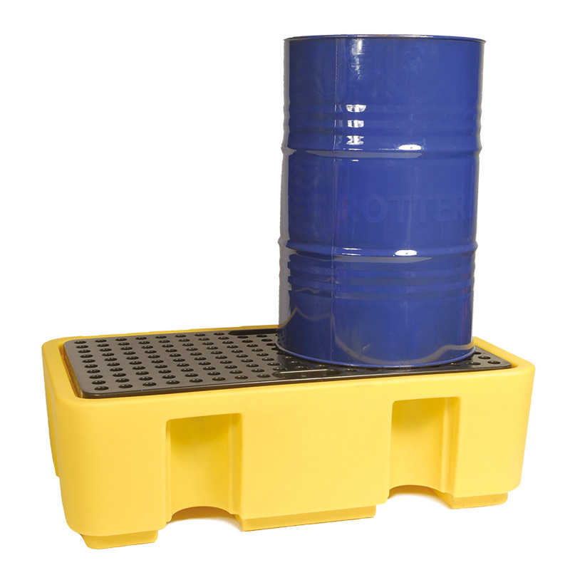 2 Drum Spill Pallet Yellow 250L capacity - 400 x 1300 x 750mm