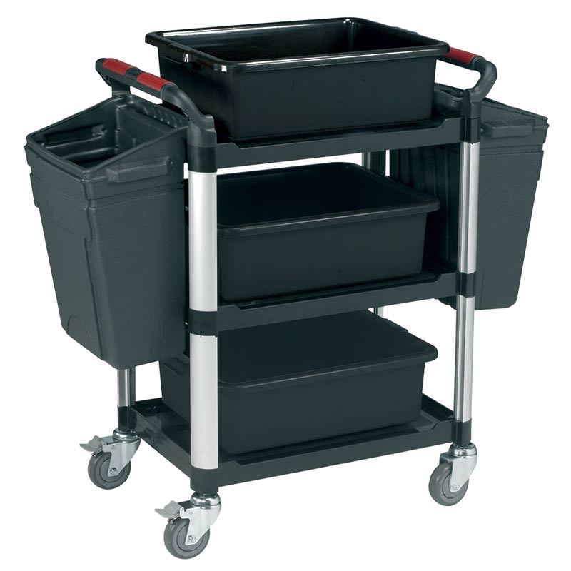 3-Shelf Utility Tray Trolley with 3 Plastic Bin Trays & 2 Side Bins - 150kg - 1010 x 460 x 1090mm
