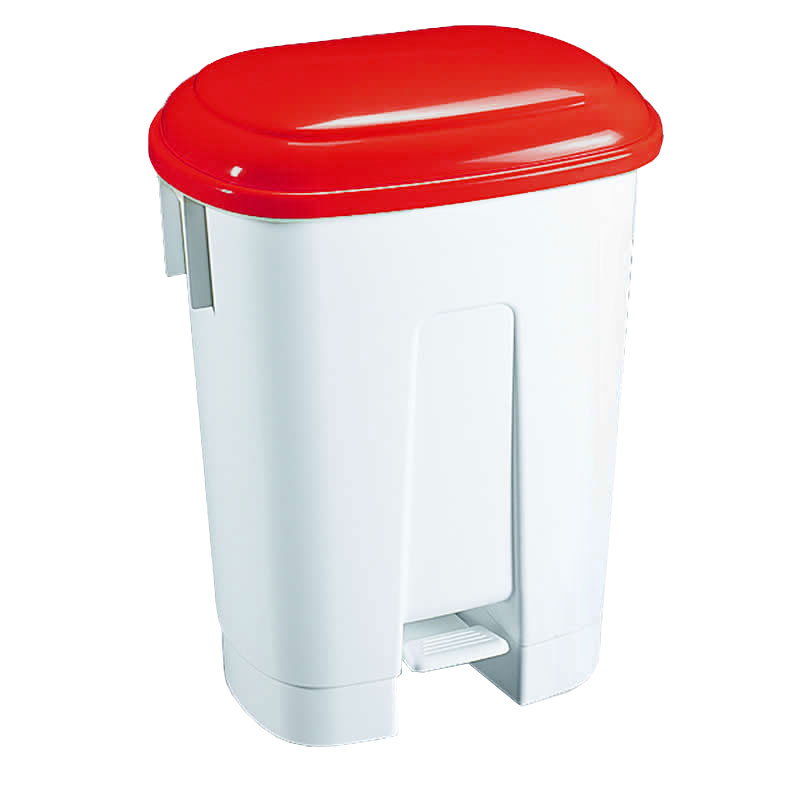 30 Litre White Plastic Pedal Bin With Red Lid