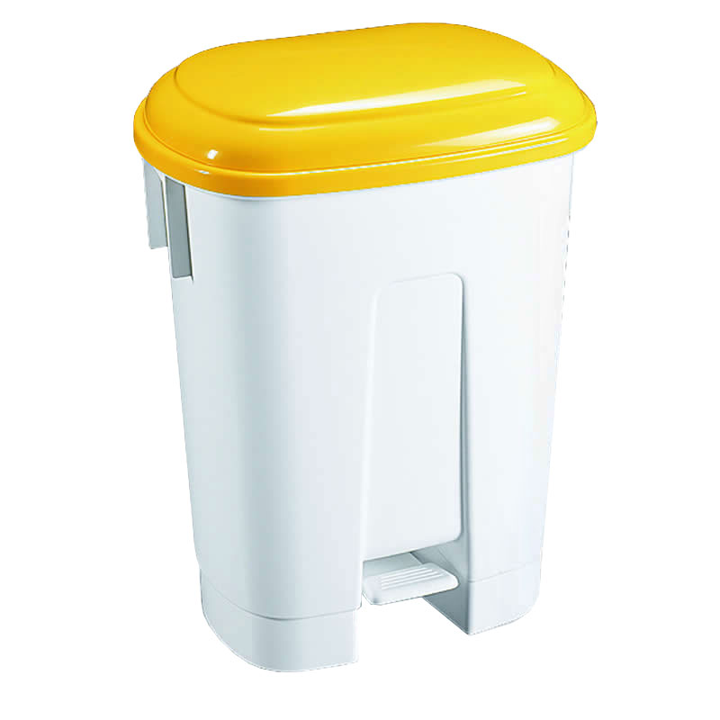 30 Litre White Plastic Pedal Bin With Yellow Lid