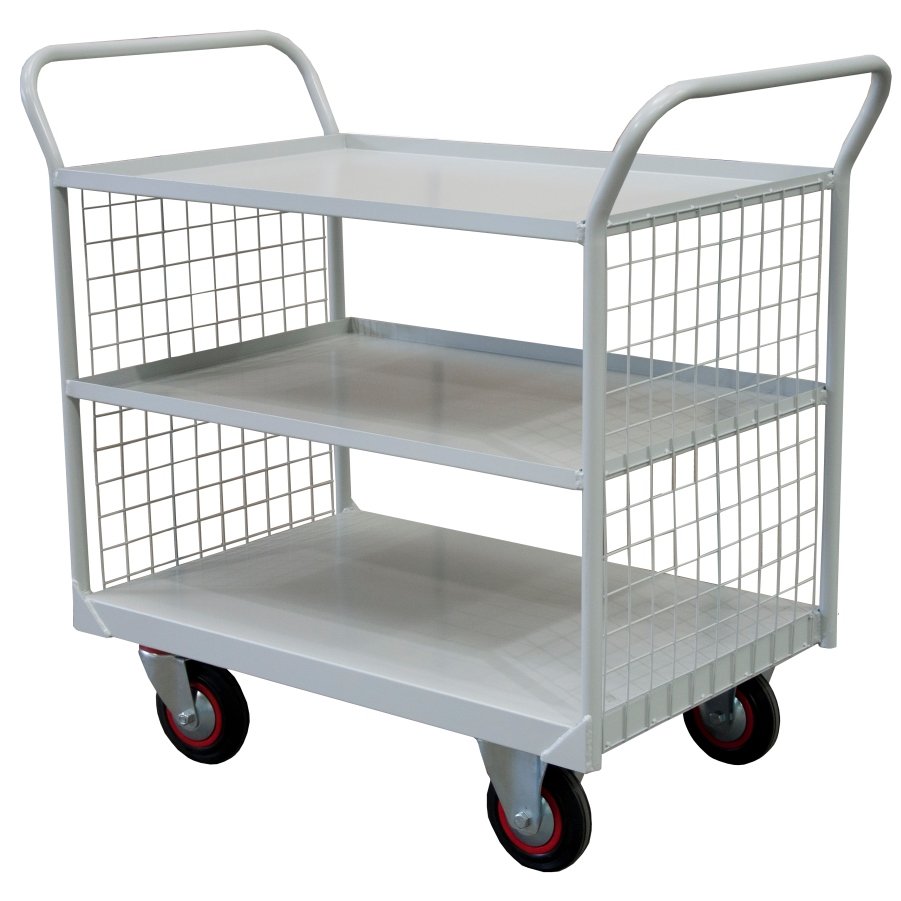 3 Tier Fully Welded Steel Shelf Trolleys With Mesh - 1050 x 900 x 600