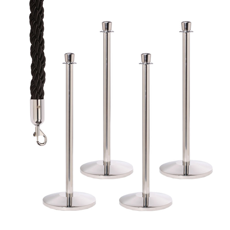4 Crown Top Barrier Posts with 3 Braided Black Ropes