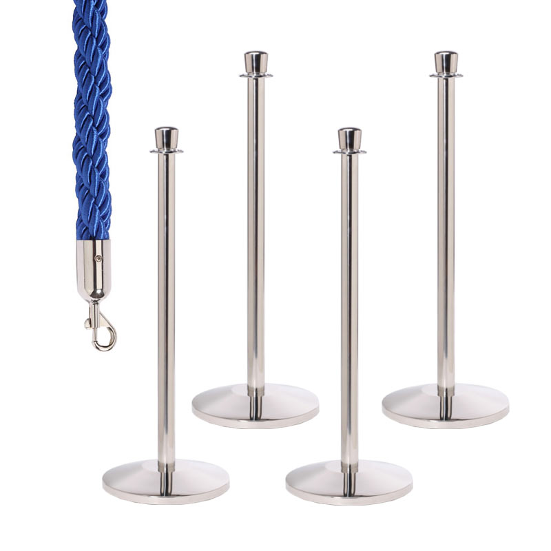 4 Crown Top Barrier Posts with 3 Braided Blue Ropes