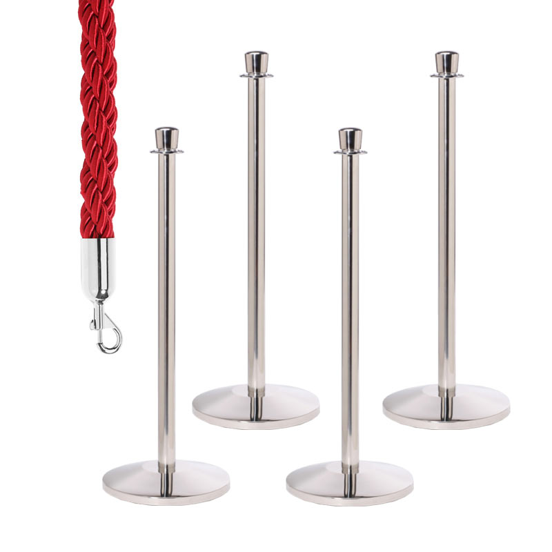4 Crown Top Barrier Posts with 3 Braided Maroon Ropes