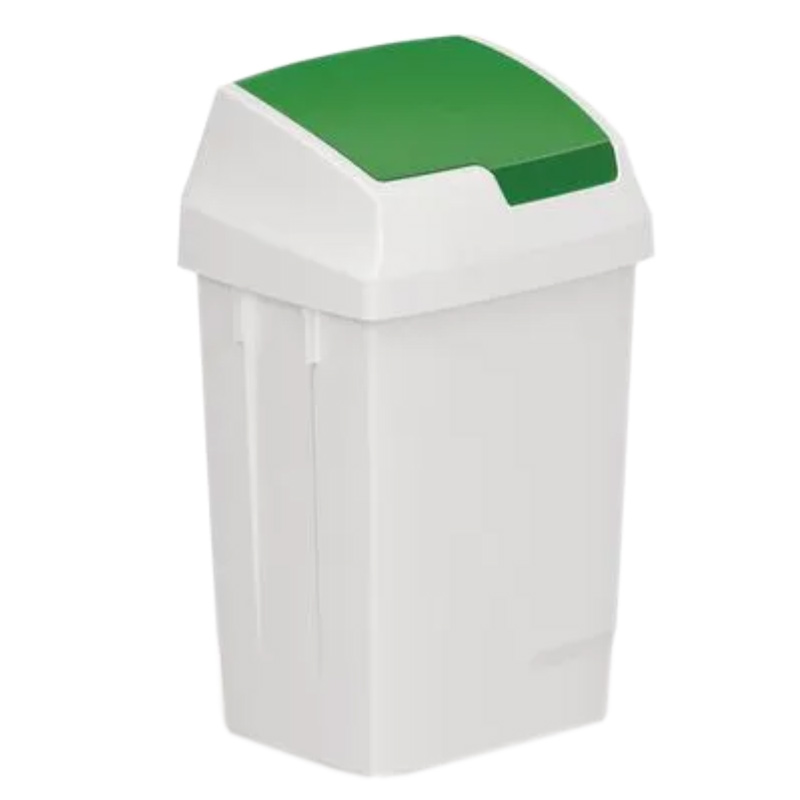 50L White Plastic Swing Bin with Green Lid