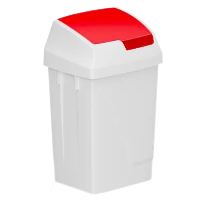 50L White Plastic Swing Bin with Red Lid