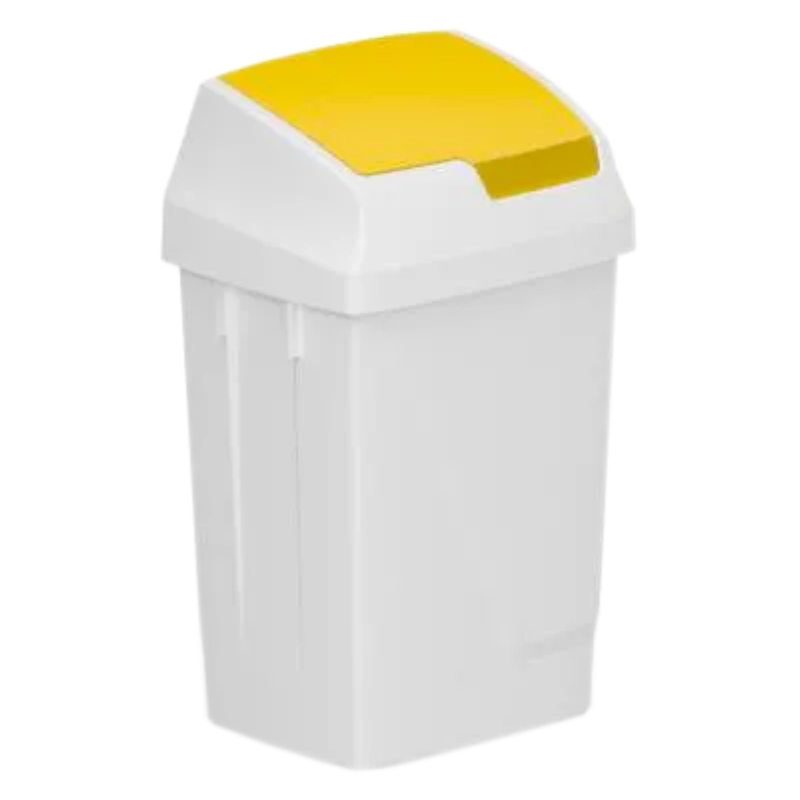 50L White Plastic Swing Bin with Yellow Lid