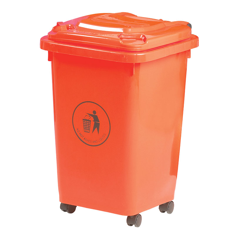 50L Red Wheeled Bin - indoor use - Complies to BS/EN 840 - 30% recycled Polyethylene