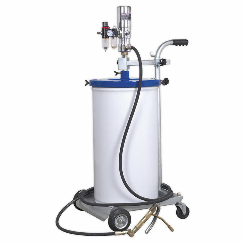 50kg Air Operated Grease Pump with grease hose, z-swivel, control valve and bucket trolley
