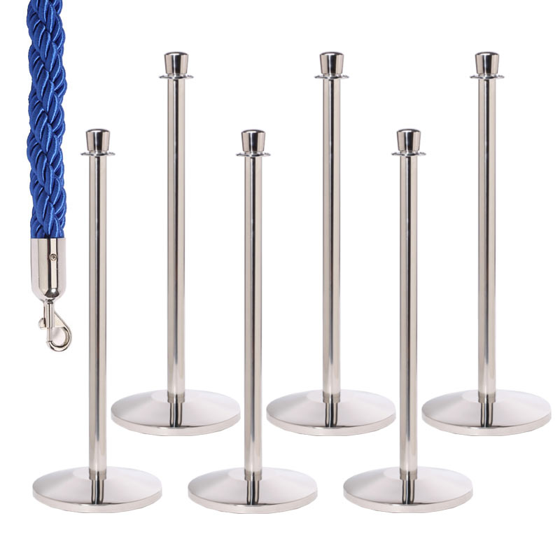 6 Crown Top Barrier Posts with 5 Braided Blue Ropes