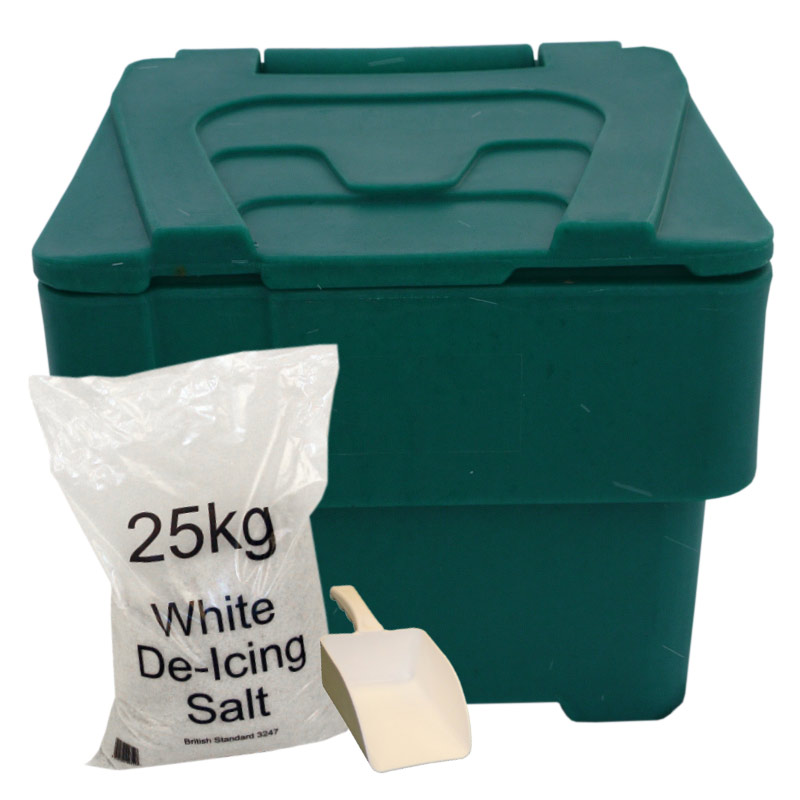 60 Litre Forest Green Grit Bin - 1x 25kg bag of salt & scoop 