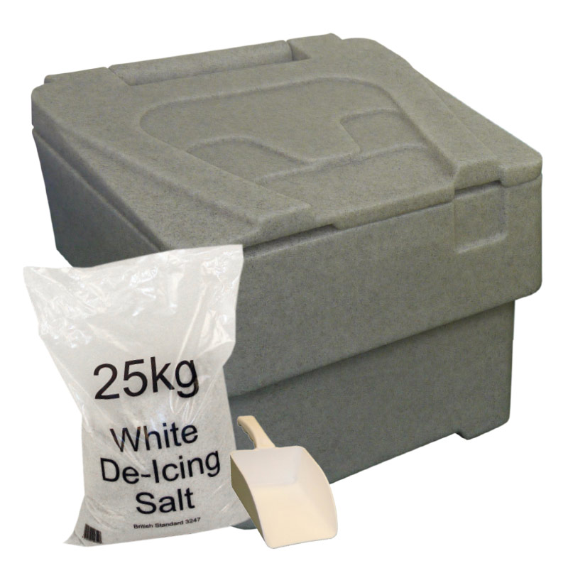 60 Litre Mottled Grey Grit Bin - 1x 25kg bag of salt & scoop 