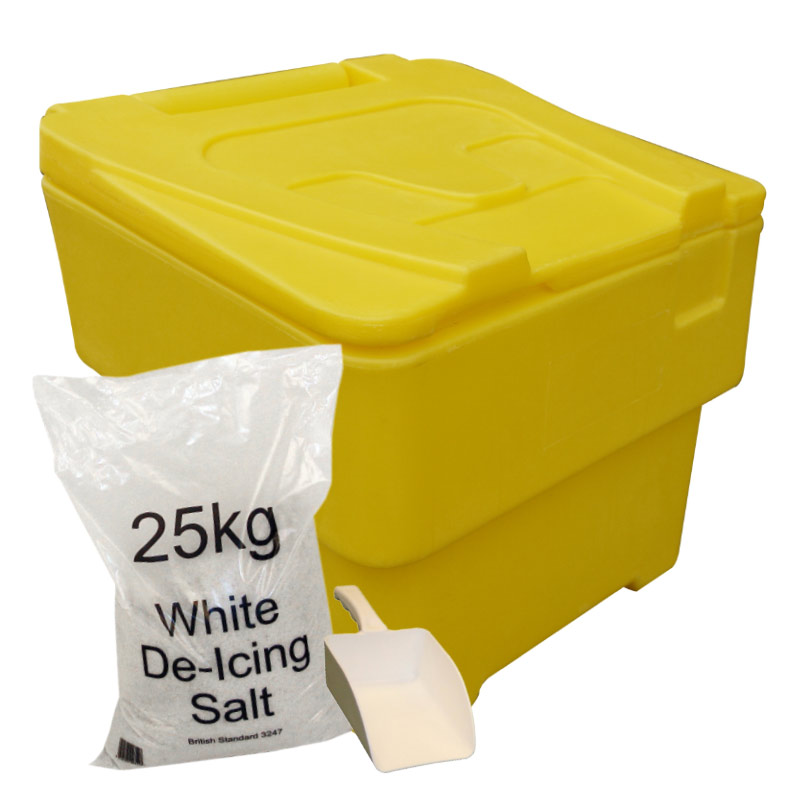 60 Litre Yellow Grit Bin - 1x 25kg bag of salt & scoop