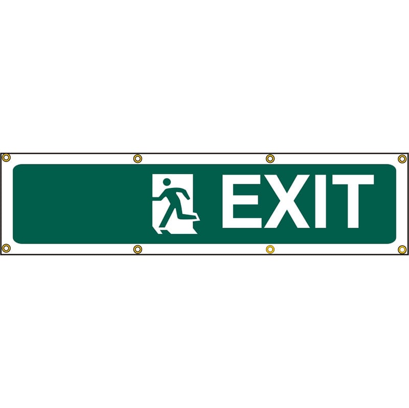 PVC Scaffold Banner with Eyelets - Green & White - Exit Sign with Man - 1200 x 300mm