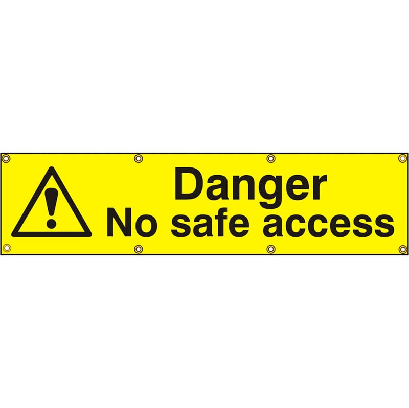 PVC Scaffold Banner with Eyelets - Yellow & Black - Danger No Safe Access - 1200 x 300mm
