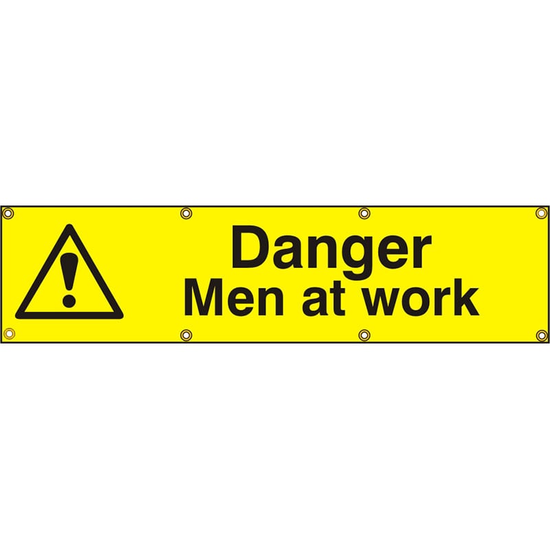 PVC Scaffold Banner with Eyelets - Yellow & Black - Danger Men At Work - 1200 x 300mm