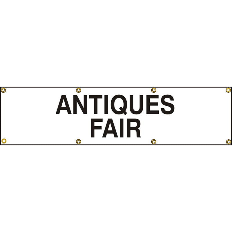 PVC Scaffold Banner with Eyelets - Black & White - Antiques Fair - 1200 x 300mm