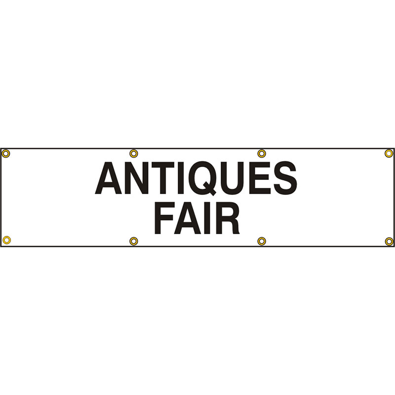 PVC Scaffold Banner with Eyelets - Black & White - Antiques Fair - 1200 x 300mm