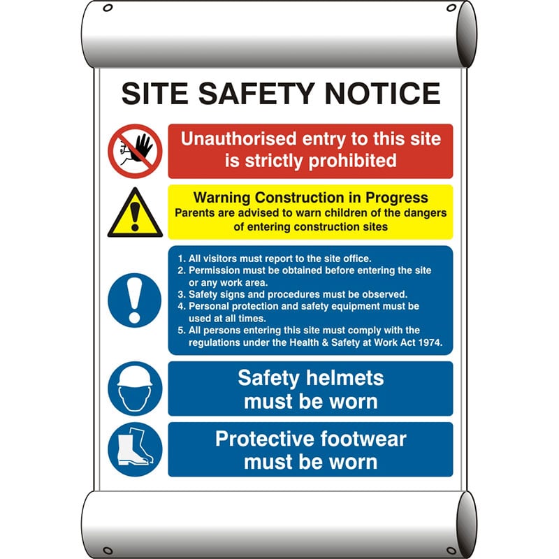 PVC Scaffold Banner with Eyelets - Site Safety Notice - 670 x 1000mm