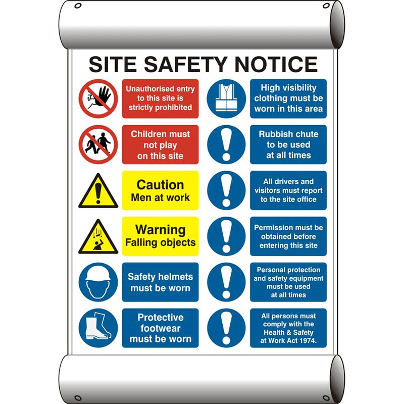 PVC Scaffold Banner with Eyelets - Site Safety Notice, 2 Column - 670 x 1000mm