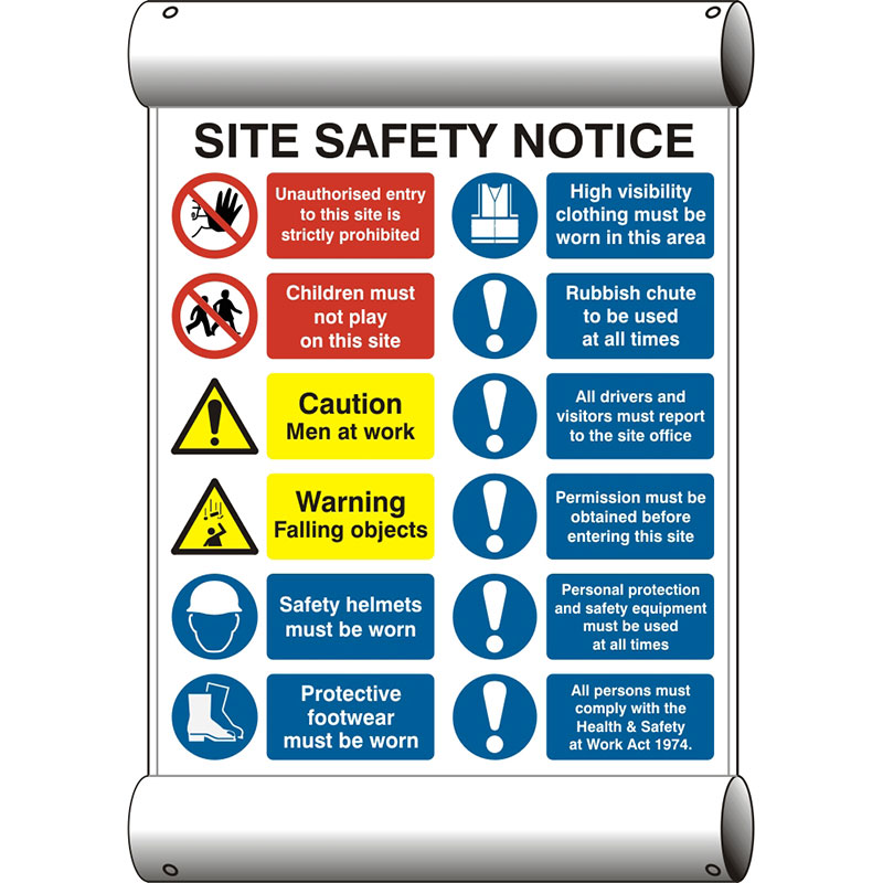 PVC Scaffold Banner with Eyelets - Site Safety Notice, 2 Column - 670 x 1000mm