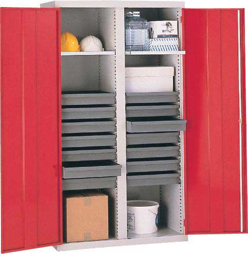 TC Double Door Metal Cupboard with 2 Shelves & 14 Drawers - 1820 x 915 x 505mm
