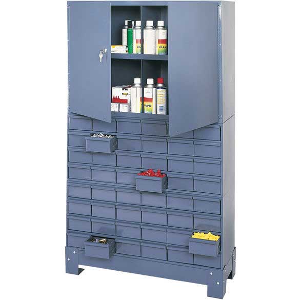 Modular Steel Storage System with 48 Drawers and Lockable Cupboard - 1543 x 857 x 311mm