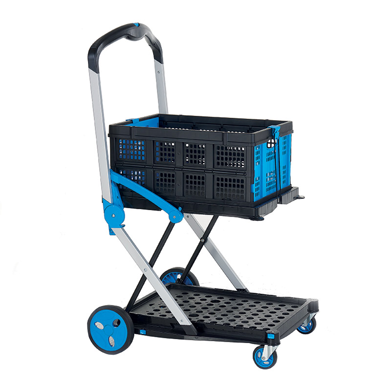 Blue Plastic & Aluminium Folding Clax Trolley with Box (75kg capacity)