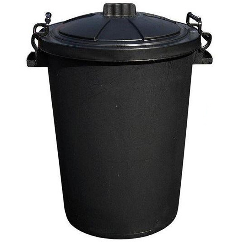 80L Heavy-Duty Black Plastic Dustbin - 660 x 490 x 490mm