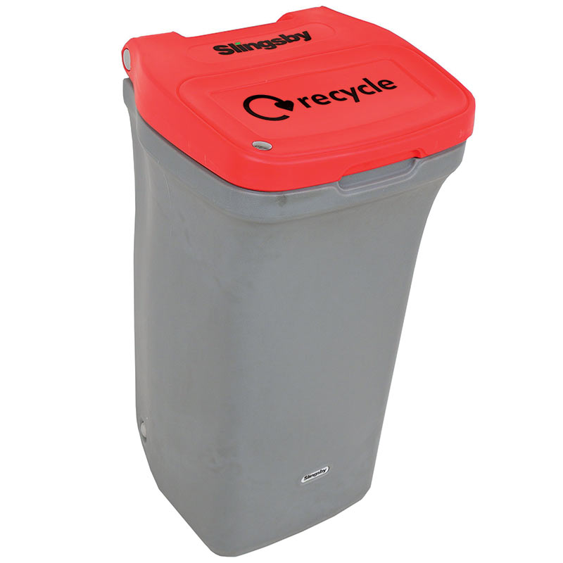 90L Recycling Wheelie Bin with Red Lid - 990 x 530 x 500mm (H x W x D)