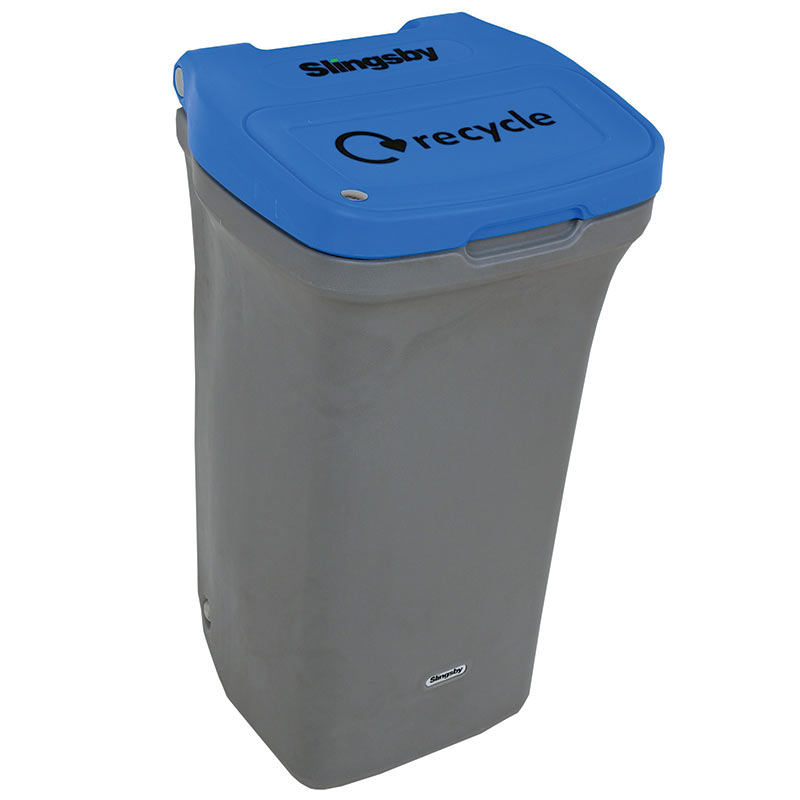 90L Recycling Wheelie Bin with Blue Lid - 990 x 530 x 500mm (H x W x D)