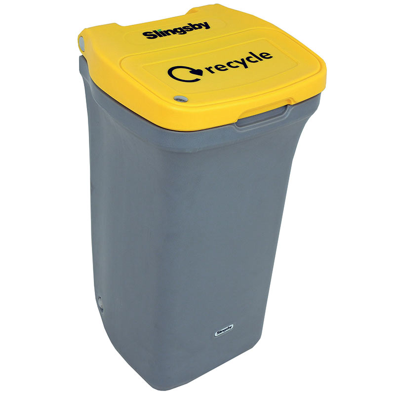 90L Recycling Wheelie Bin with Yellow Lid - 990 x 530 x 500mm (H x W x D)