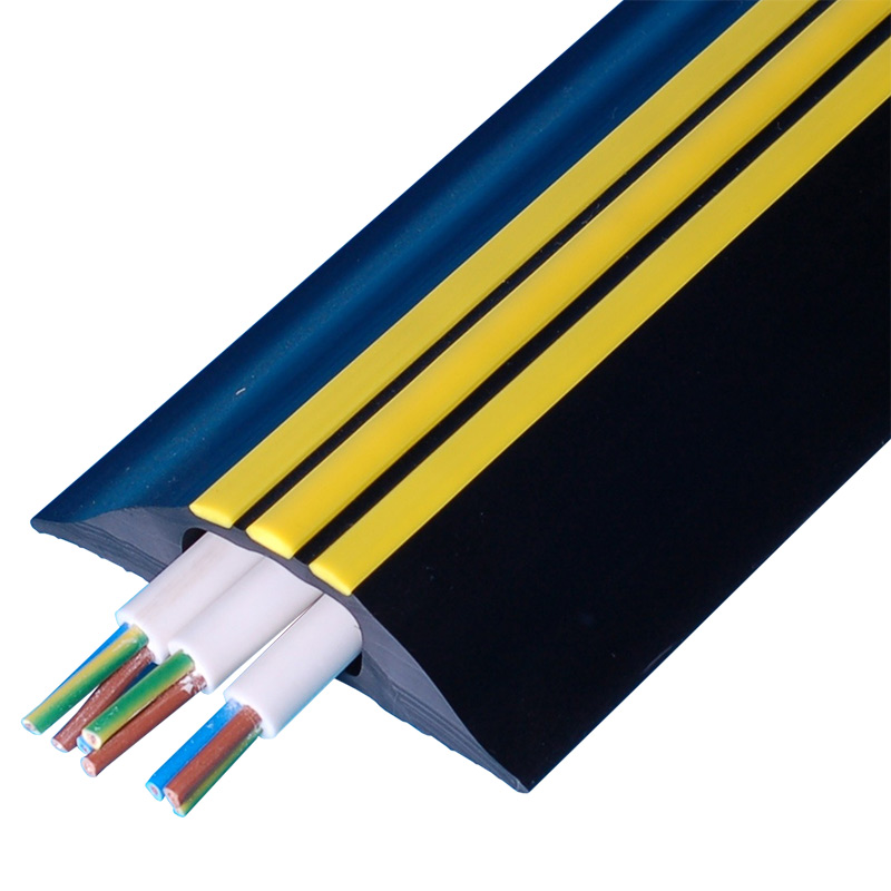 9m Hazard Cable Cover - Black with Yellow Stripes - 18 x 82 x 9000mm - 1 Hole: 30 x 10mm