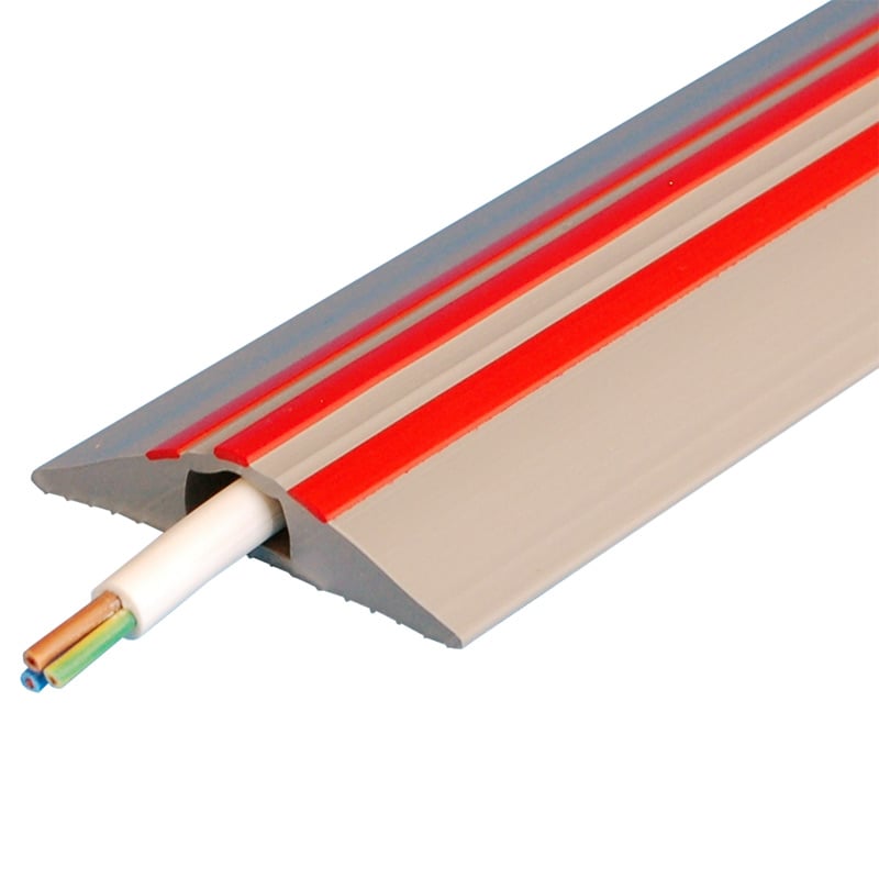 9m Hazard Identification Cable Cover - Grey with Red Stripes - 1 Hole: 16 x 8mm - Overall Dimensions: 12 x 67 x 9000mm