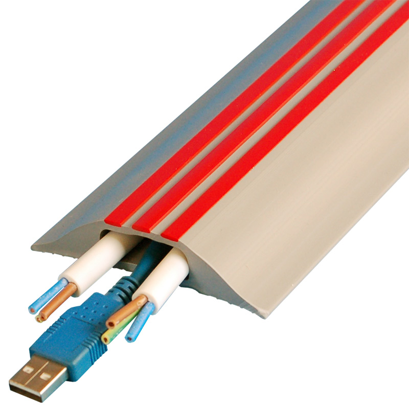 9m Hazard Cable Cover - Grey with Red Stripes - 18 x 82 x 9000mm - 1 Hole: 30 x 10mm