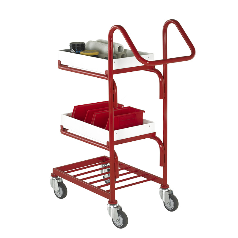 Mailroom Trolley with 2 Removable Steel Trays (3 Tiers)