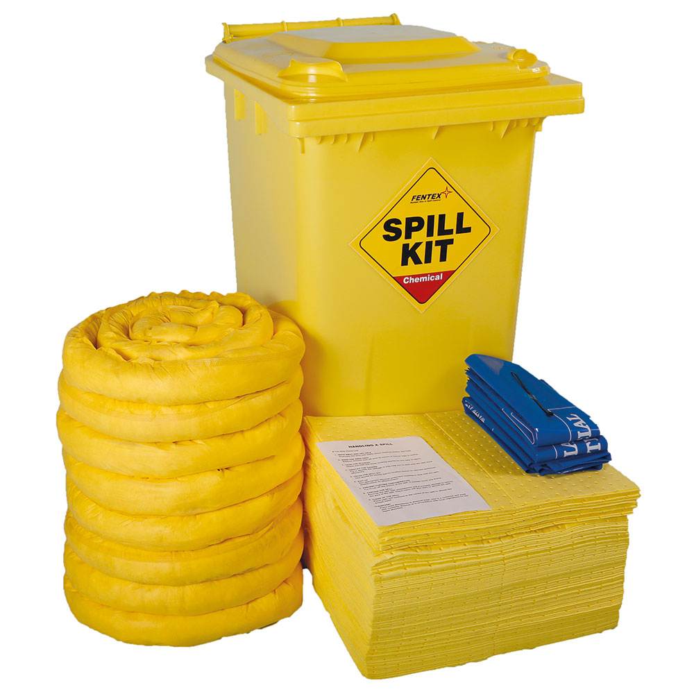 Chemical Emergency Spill Kits - 240 litre Drum Large Workshop Kit - Yellow Bin