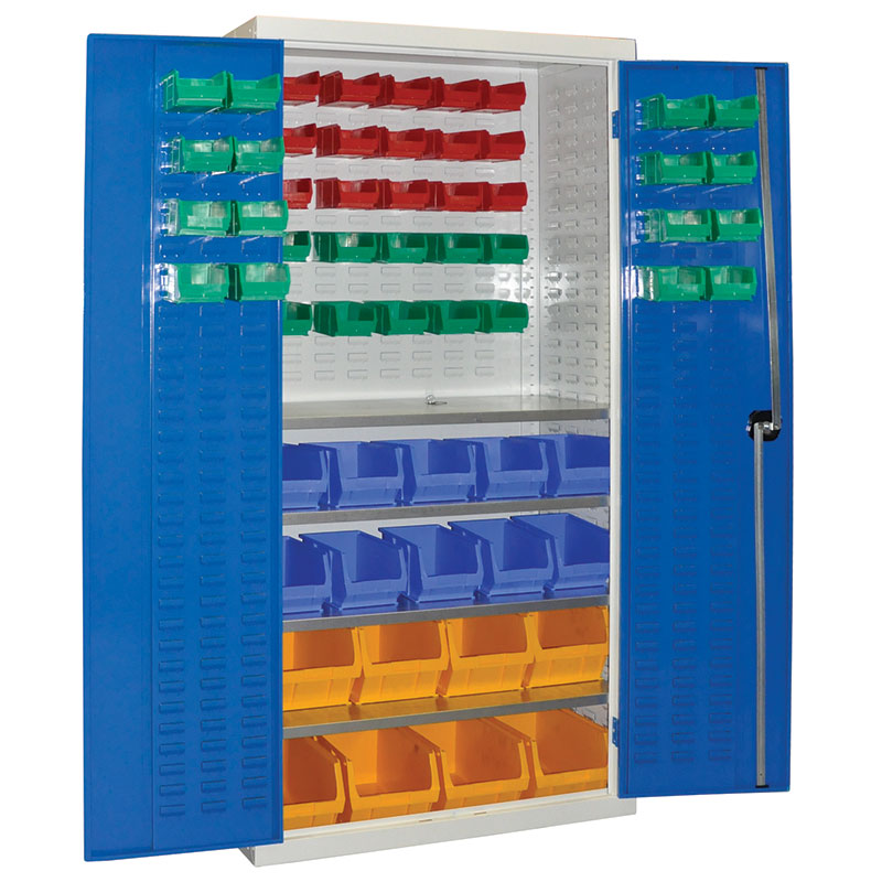 Storage Container Cupboard with doors 1800.900.460 (Option 2B 10x size 3, 8x size 5, 41x size 2 , 4 shelves)